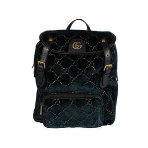Gucci Blue GG Velvet Double Buckle Marmont Backpack